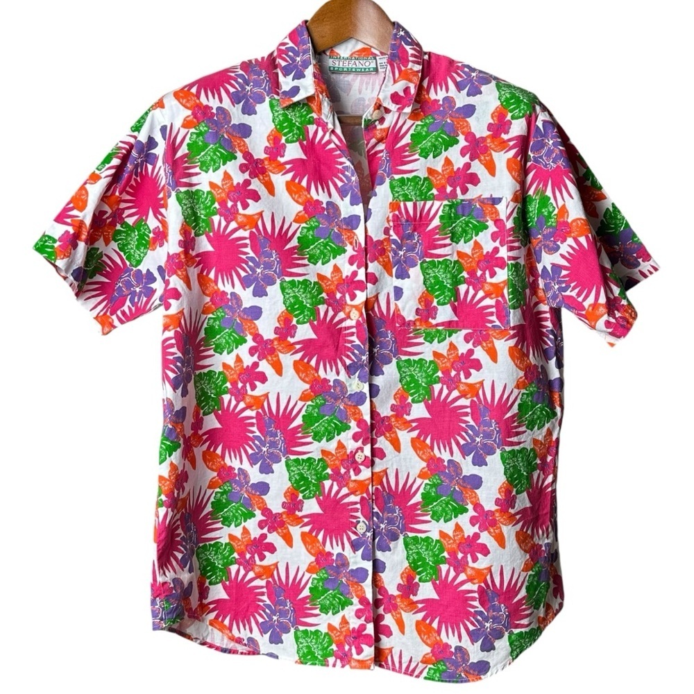 Vintage Stefano Sportswear Women's Size Medium Funky Print Button Down Colorful